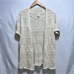 Knit Ivory Cardigan Shortsleeve Boho Layer Coastal Grandma Festival Size Medium